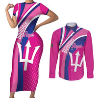 Custom Barbados Royals Cricket Couples Matching Short Sleeve Bodycon Dress and Long Sleeve Button Shirt Go Champions Tridents Pink Version