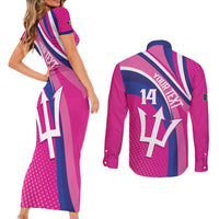 Custom Barbados Royals Cricket Couples Matching Short Sleeve Bodycon Dress and Long Sleeve Button Shirt Go Champions Tridents Pink Version