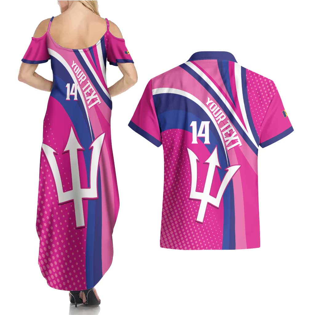 Custom Barbados Royals Cricket Couples Matching Summer Maxi Dress and Hawaiian Shirt Go Champions Tridents Pink Version