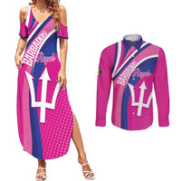 Custom Barbados Royals Cricket Couples Matching Summer Maxi Dress and Long Sleeve Button Shirt Go Champions Tridents Pink Version