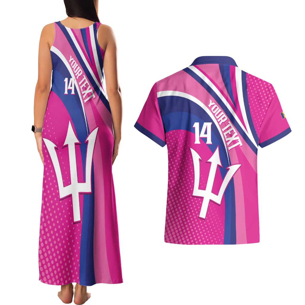 Custom Barbados Royals Cricket Couples Matching Tank Maxi Dress and Hawaiian Shirt Go Champions Tridents Pink Version