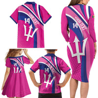 Custom Barbados Royals Cricket Family Matching Long Sleeve Bodycon Dress and Hawaiian Shirt Go Champions Tridents Pink Version