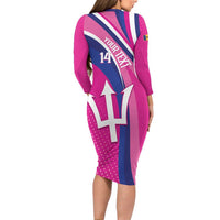 Custom Barbados Royals Cricket Family Matching Long Sleeve Bodycon Dress and Hawaiian Shirt Go Champions Tridents Pink Version