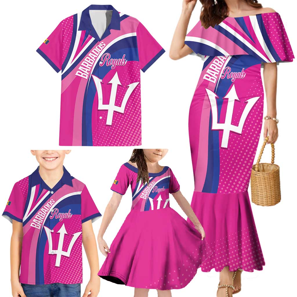 Custom Barbados Royals Cricket Family Matching Mermaid Dress and Hawaiian Shirt Go Champions Tridents Pink Version