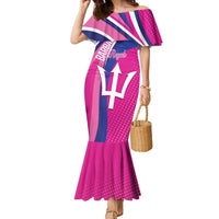 Custom Barbados Royals Cricket Family Matching Mermaid Dress and Hawaiian Shirt Go Champions Tridents Pink Version