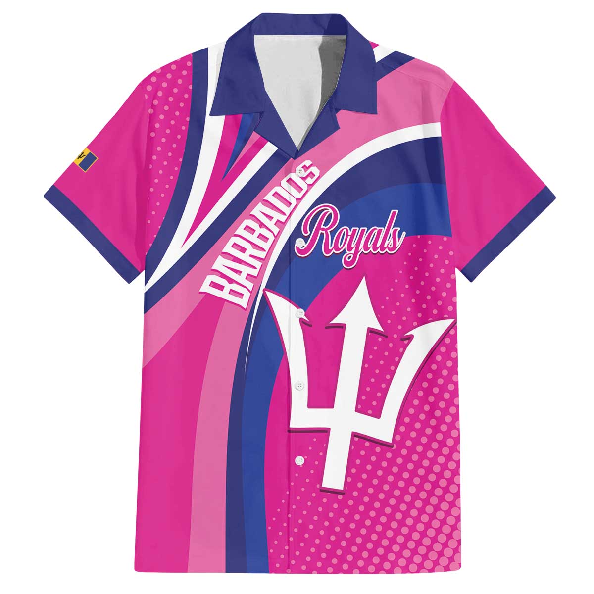 Custom Barbados Royals Cricket Family Matching Off The Shoulder Long Sleeve Dress and Hawaiian Shirt Go Champions Tridents Pink Version