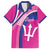 Custom Barbados Royals Cricket Family Matching Off The Shoulder Long Sleeve Dress and Hawaiian Shirt Go Champions Tridents Pink Version