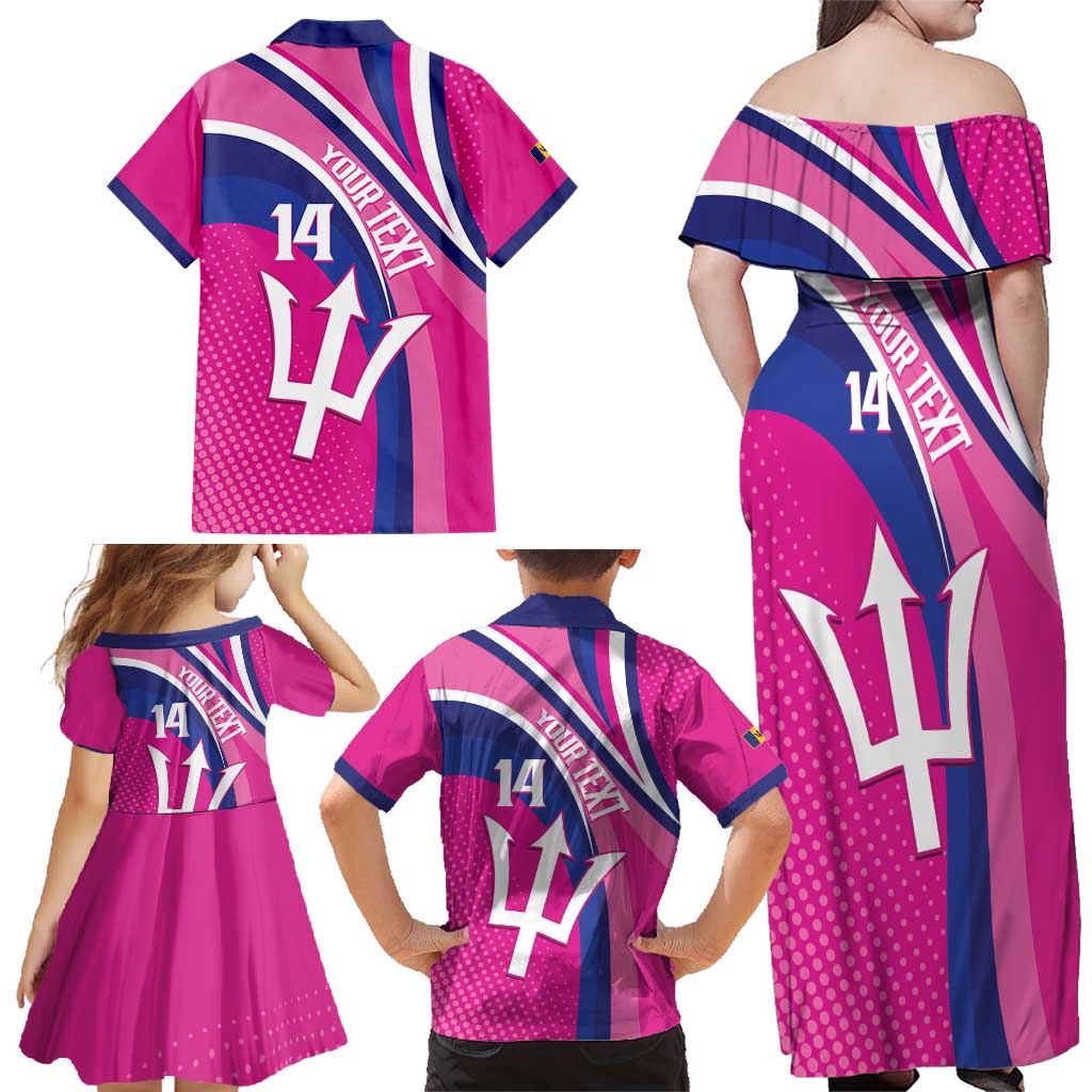 Custom Barbados Royals Cricket Family Matching Off Shoulder Maxi Dress and Hawaiian Shirt Go Champions Tridents Pink Version