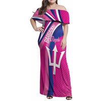 Custom Barbados Royals Cricket Family Matching Off Shoulder Maxi Dress and Hawaiian Shirt Go Champions Tridents Pink Version