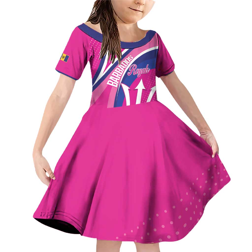 Custom Barbados Royals Cricket Family Matching Off Shoulder Short Dress and Hawaiian Shirt Go Champions Tridents Pink Version