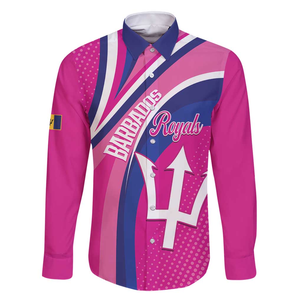 Custom Barbados Royals Cricket Family Matching Off Shoulder Short Dress and Hawaiian Shirt Go Champions Tridents Pink Version