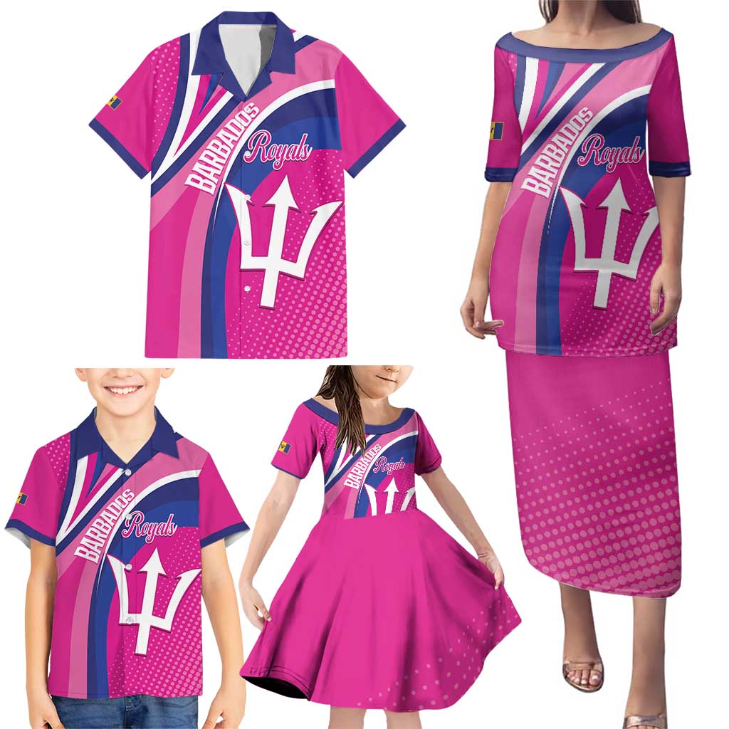 Custom Barbados Royals Cricket Family Matching Puletasi and Hawaiian Shirt Go Champions Tridents Pink Version