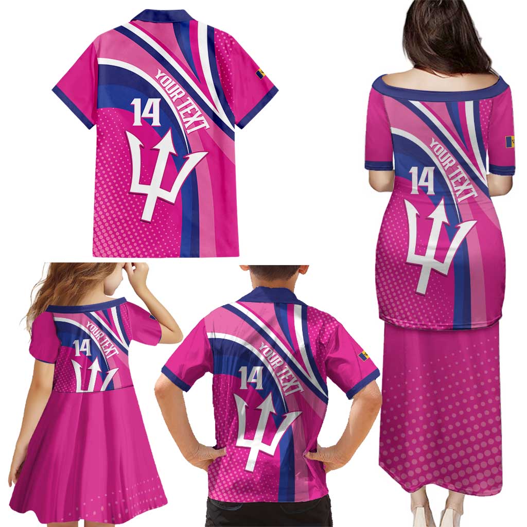 Custom Barbados Royals Cricket Family Matching Puletasi and Hawaiian Shirt Go Champions Tridents Pink Version