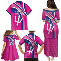 Custom Barbados Royals Cricket Family Matching Puletasi and Hawaiian Shirt Go Champions Tridents Pink Version