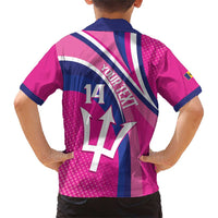 Custom Barbados Royals Cricket Family Matching Short Sleeve Bodycon Dress and Hawaiian Shirt Go Champions Tridents Pink Version