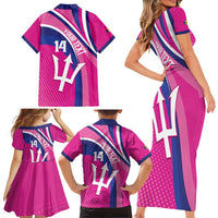 Custom Barbados Royals Cricket Family Matching Short Sleeve Bodycon Dress and Hawaiian Shirt Go Champions Tridents Pink Version