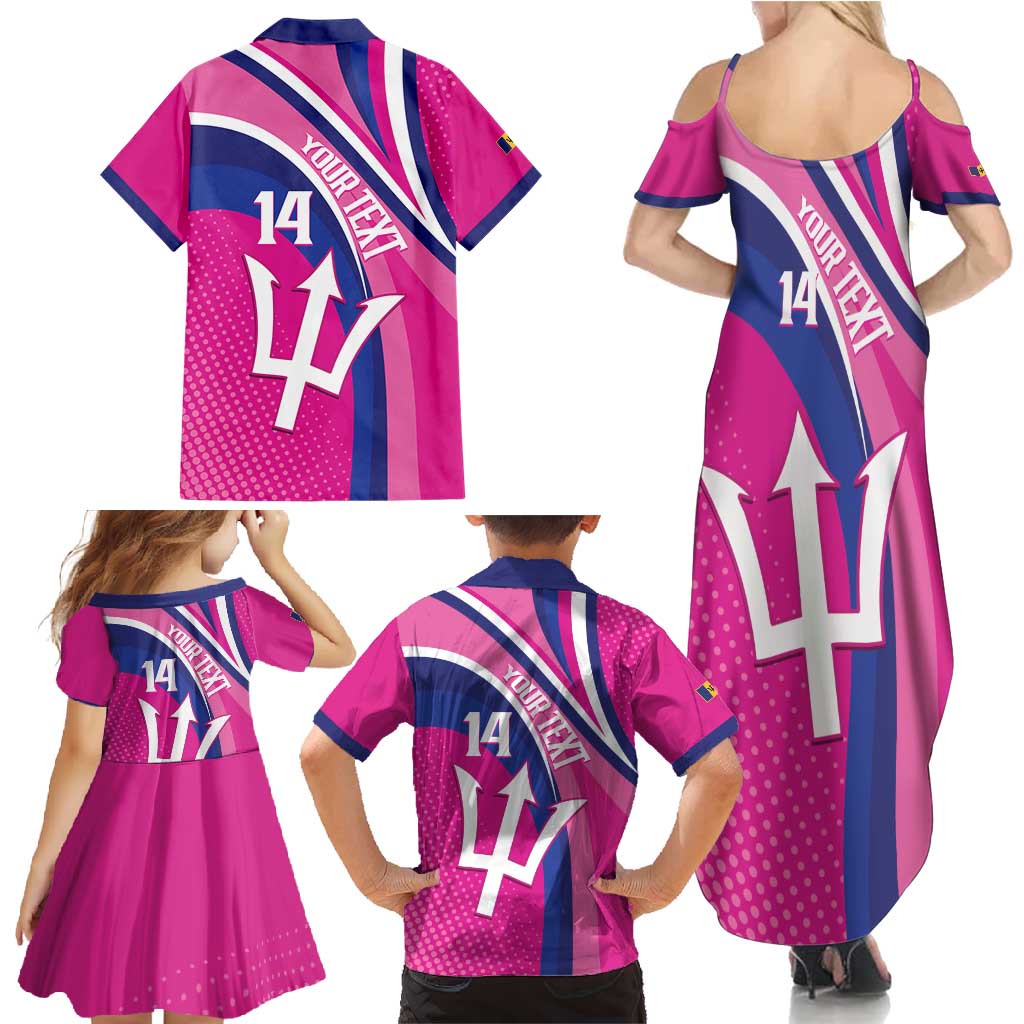 Custom Barbados Royals Cricket Family Matching Summer Maxi Dress and Hawaiian Shirt Go Champions Tridents Pink Version