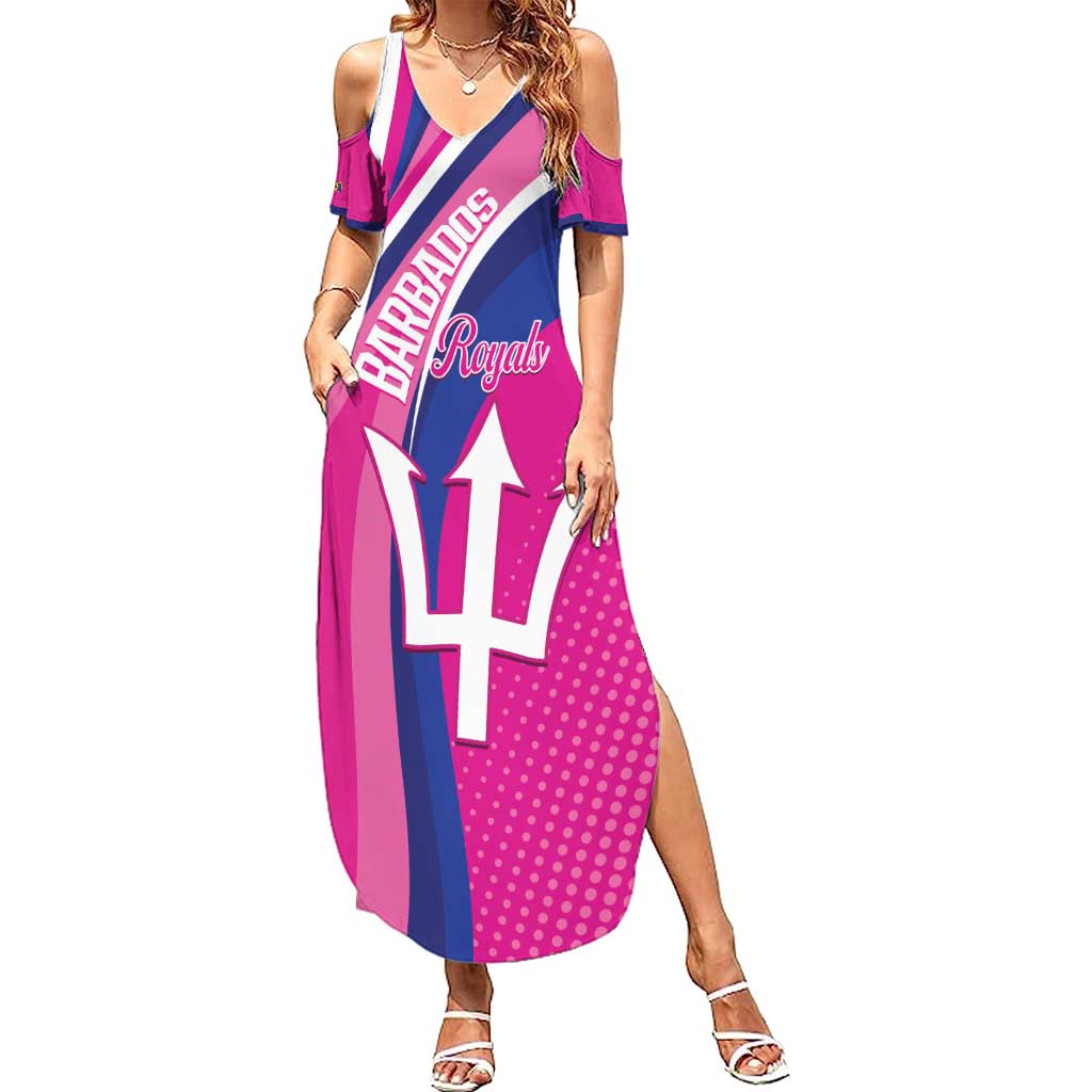 Custom Barbados Royals Cricket Family Matching Summer Maxi Dress and Hawaiian Shirt Go Champions Tridents Pink Version
