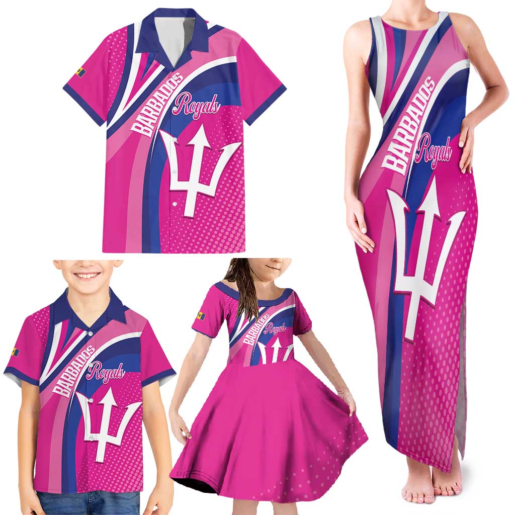 Custom Barbados Royals Cricket Family Matching Tank Maxi Dress and Hawaiian Shirt Go Champions Tridents Pink Version