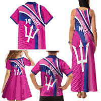 Custom Barbados Royals Cricket Family Matching Tank Maxi Dress and Hawaiian Shirt Go Champions Tridents Pink Version