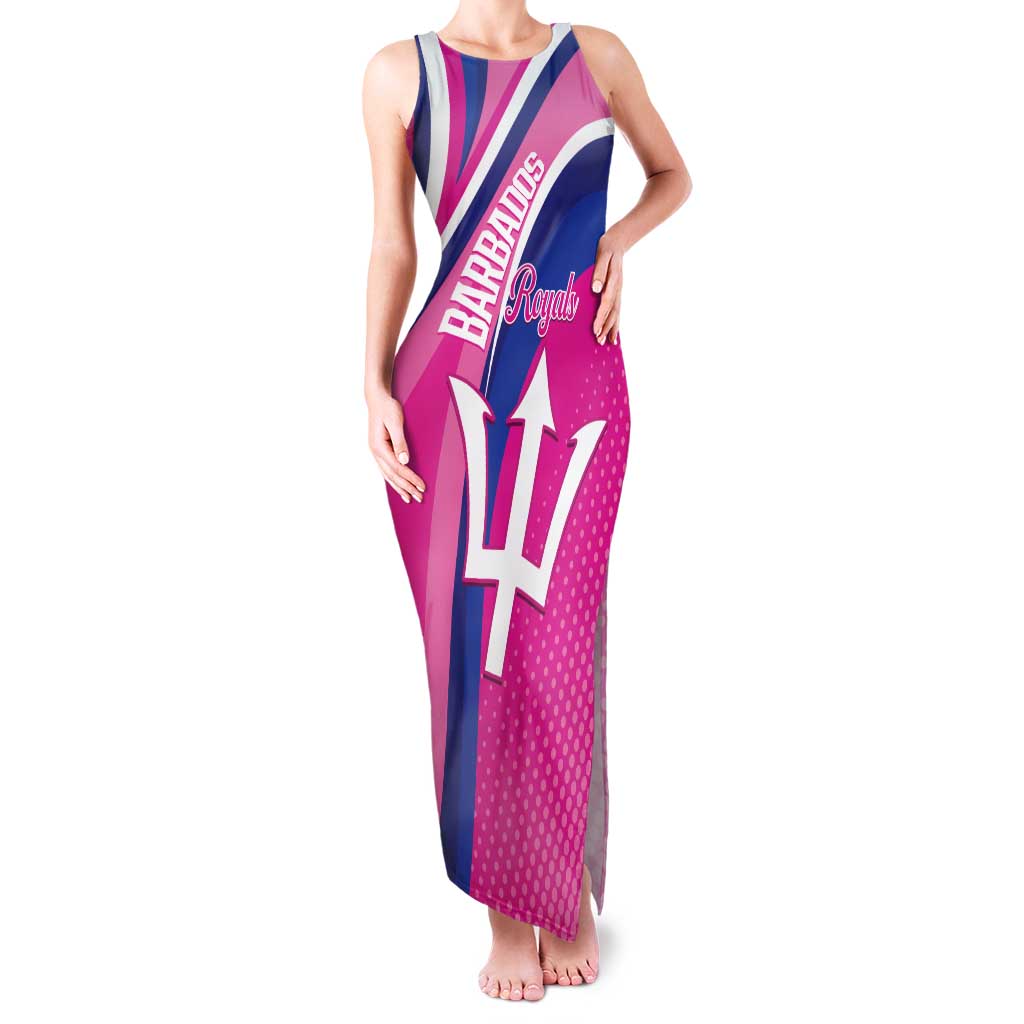Custom Barbados Royals Cricket Family Matching Tank Maxi Dress and Hawaiian Shirt Go Champions Tridents Pink Version