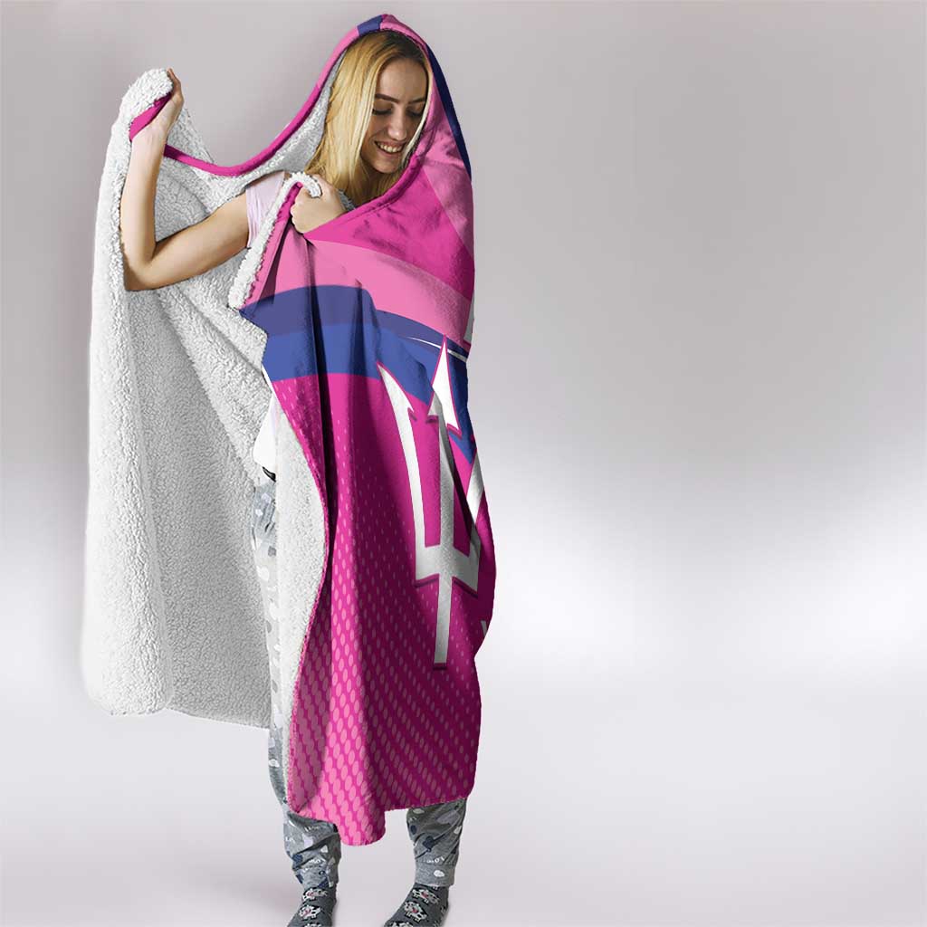 Custom Barbados Royals Cricket Hooded Blanket Go Champions Tridents Pink Version