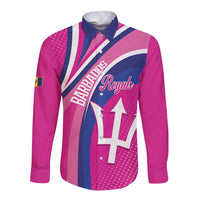 Custom Barbados Royals Cricket Long Sleeve Button Shirt Go Champions Tridents Pink Version