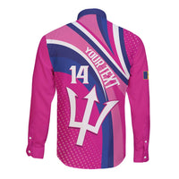 Custom Barbados Royals Cricket Long Sleeve Button Shirt Go Champions Tridents Pink Version