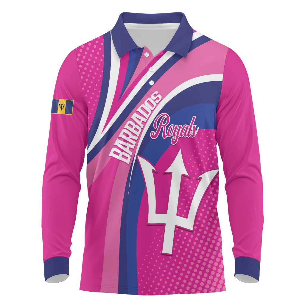 Custom Barbados Royals Cricket Long Sleeve Polo Shirt Go Champions Tridents Pink Version