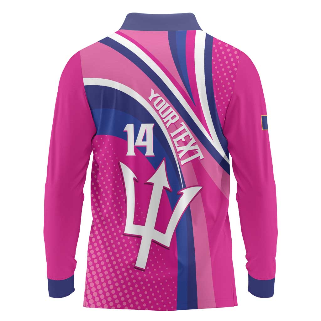Custom Barbados Royals Cricket Long Sleeve Polo Shirt Go Champions Tridents Pink Version