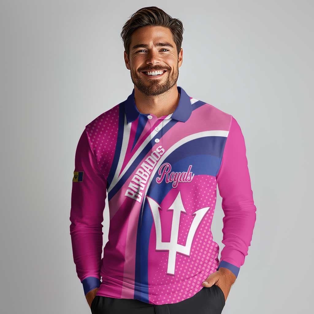 Custom Barbados Royals Cricket Long Sleeve Polo Shirt Go Champions Tridents Pink Version