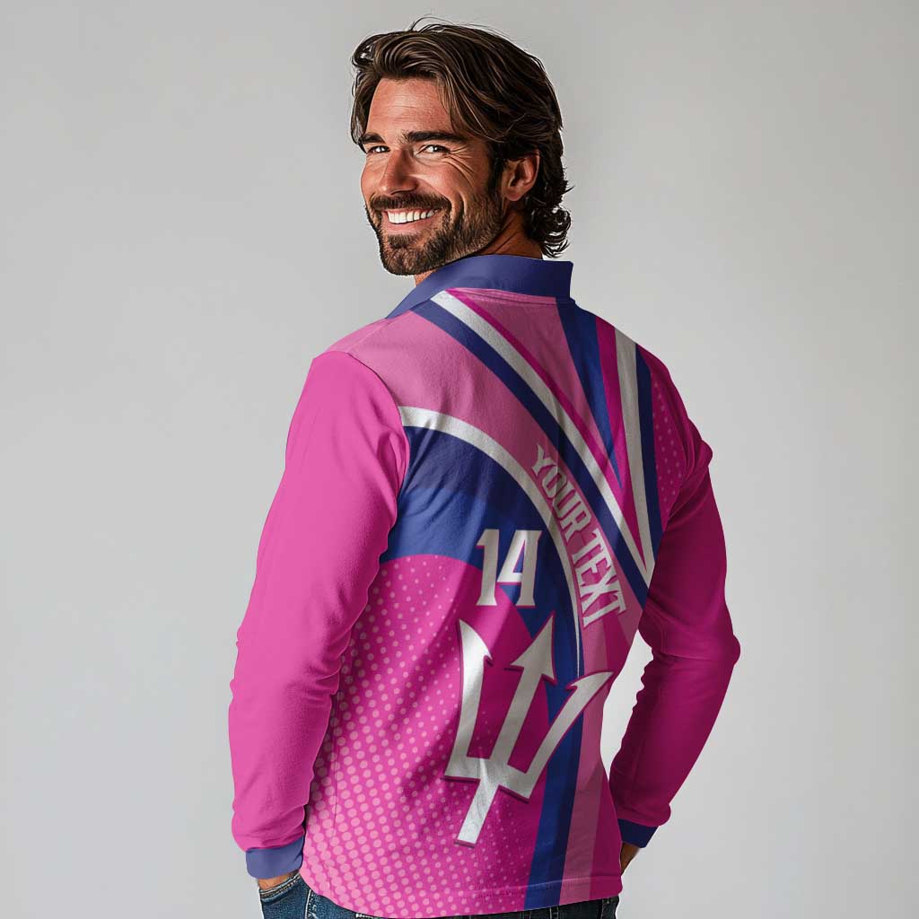 Custom Barbados Royals Cricket Long Sleeve Polo Shirt Go Champions Tridents Pink Version