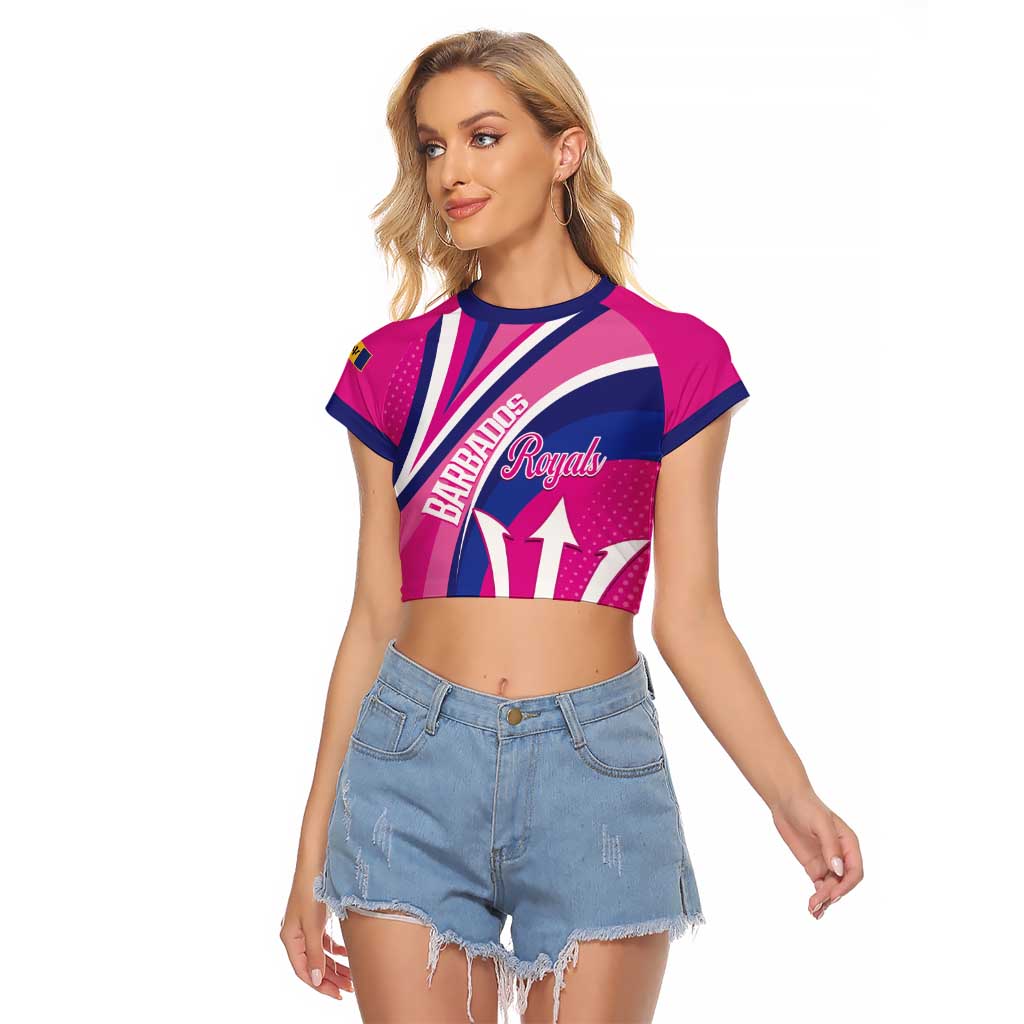 Custom Barbados Royals Cricket Raglan Cropped T Shirt Go Champions Tridents Pink Version