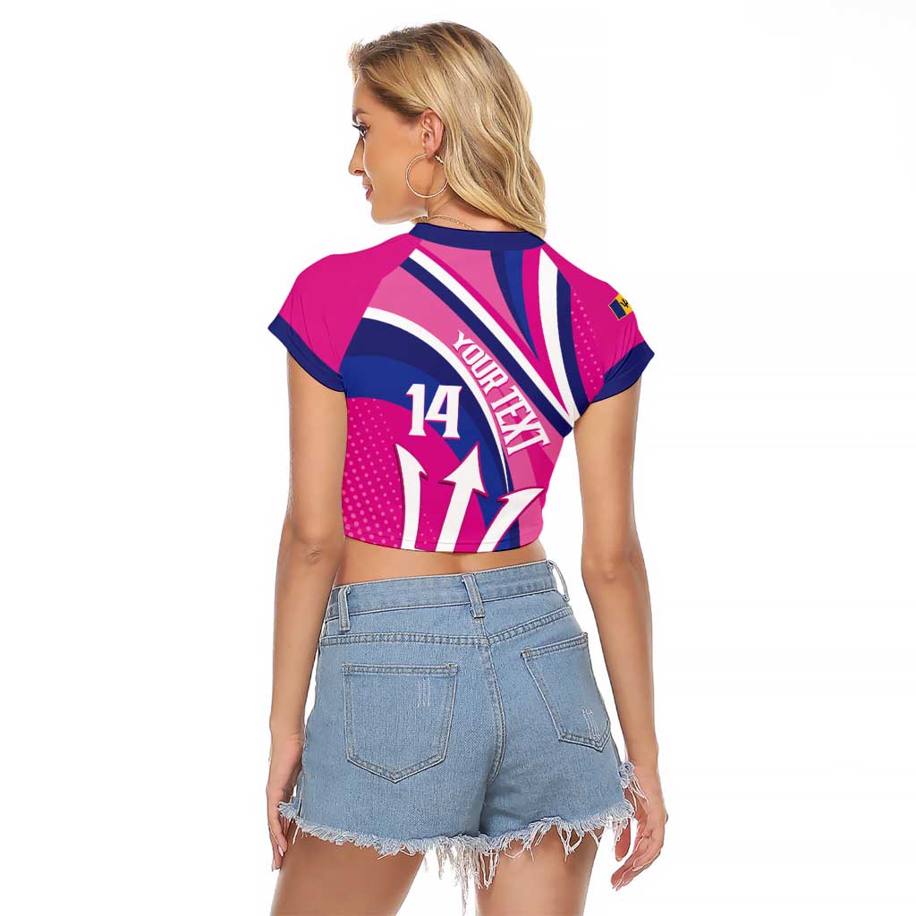 Custom Barbados Royals Cricket Raglan Cropped T Shirt Go Champions Tridents Pink Version