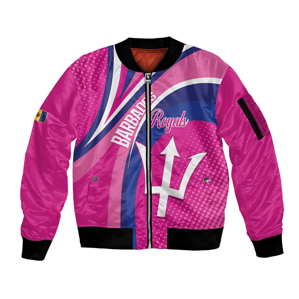 Custom Barbados Royals Cricket Sleeve Zip Bomber Jacket Go Champions Tridents Pink Version