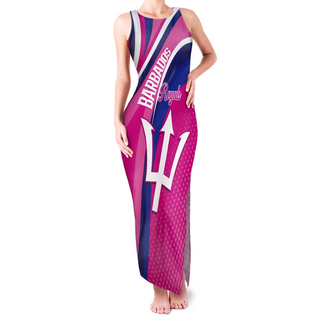 Custom Barbados Royals Cricket Tank Maxi Dress Go Champions Tridents Pink Version