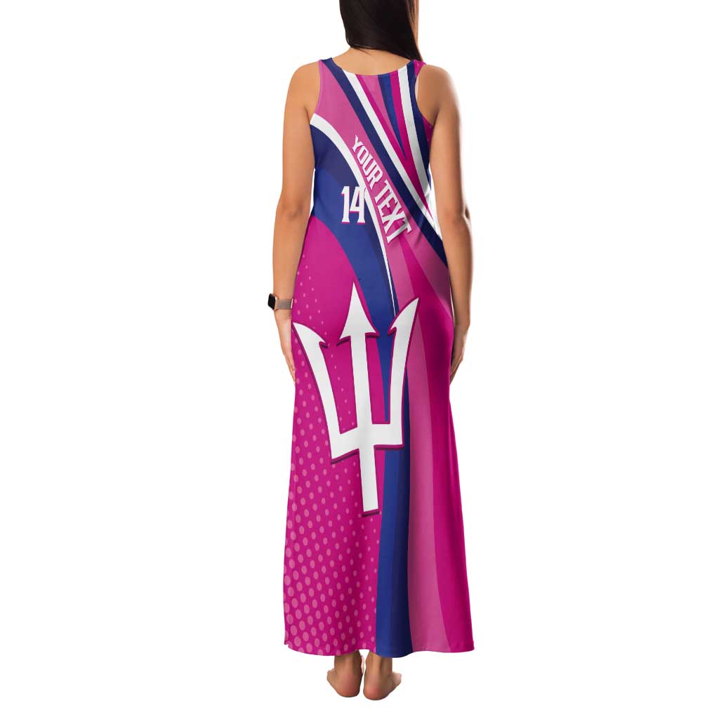 Custom Barbados Royals Cricket Tank Maxi Dress Go Champions Tridents Pink Version