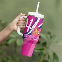 Custom Barbados Royals Cricket Tumbler With Handle Go Champions Tridents Pink Version