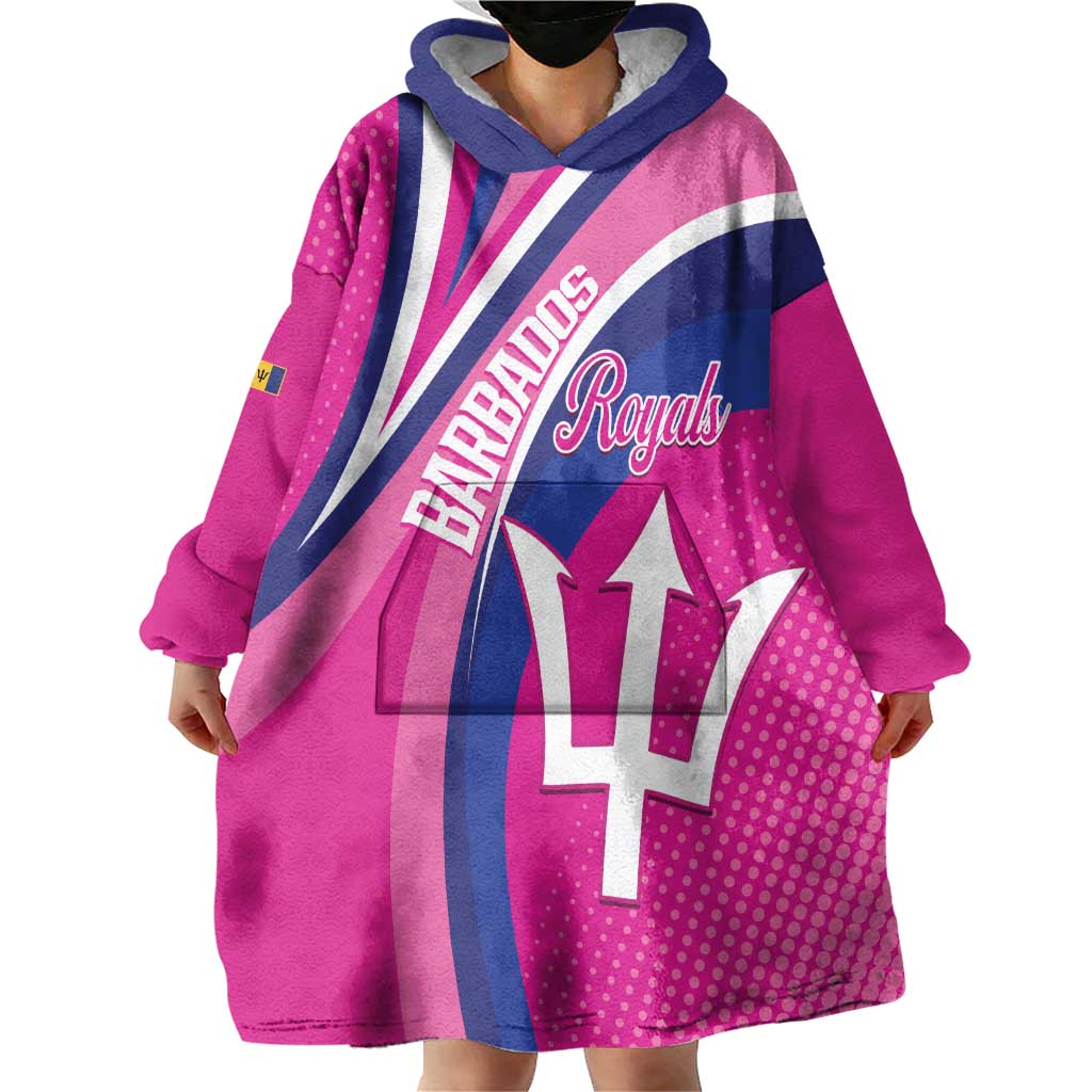 Custom Barbados Royals Cricket Wearable Blanket Hoodie Go Champions Tridents Pink Version