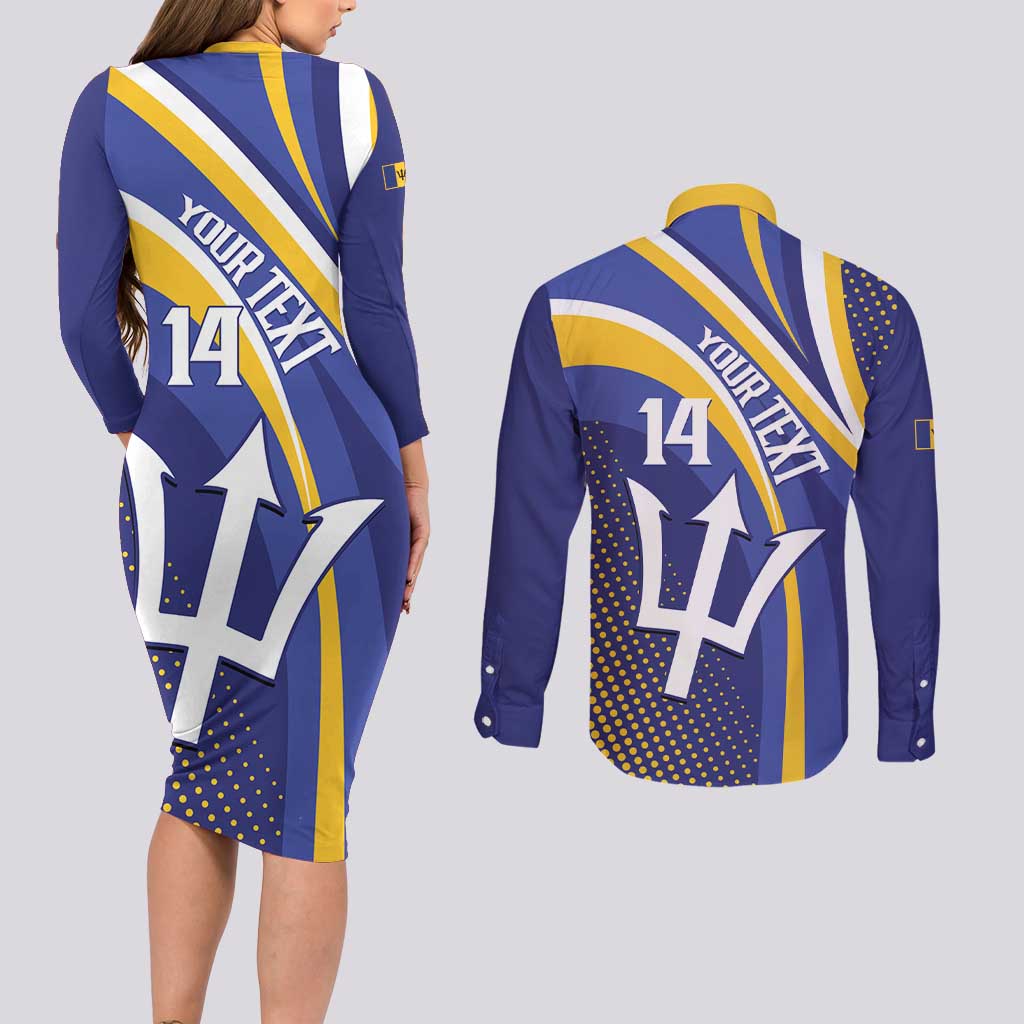 Custom Barbados Royals Cricket Couples Matching Long Sleeve Bodycon Dress and Long Sleeve Button Shirt Go Champions Tridents Yellow Version