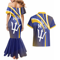 Custom Barbados Royals Cricket Couples Matching Mermaid Dress and Hawaiian Shirt Go Champions Tridents Yellow Version