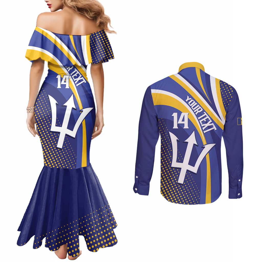 Custom Barbados Royals Cricket Couples Matching Mermaid Dress and Long Sleeve Button Shirt Go Champions Tridents Yellow Version