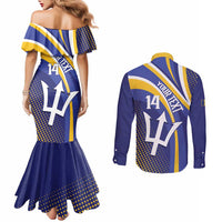 Custom Barbados Royals Cricket Couples Matching Mermaid Dress and Long Sleeve Button Shirt Go Champions Tridents Yellow Version