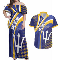 Custom Barbados Royals Cricket Couples Matching Off Shoulder Maxi Dress and Hawaiian Shirt Go Champions Tridents Yellow Version