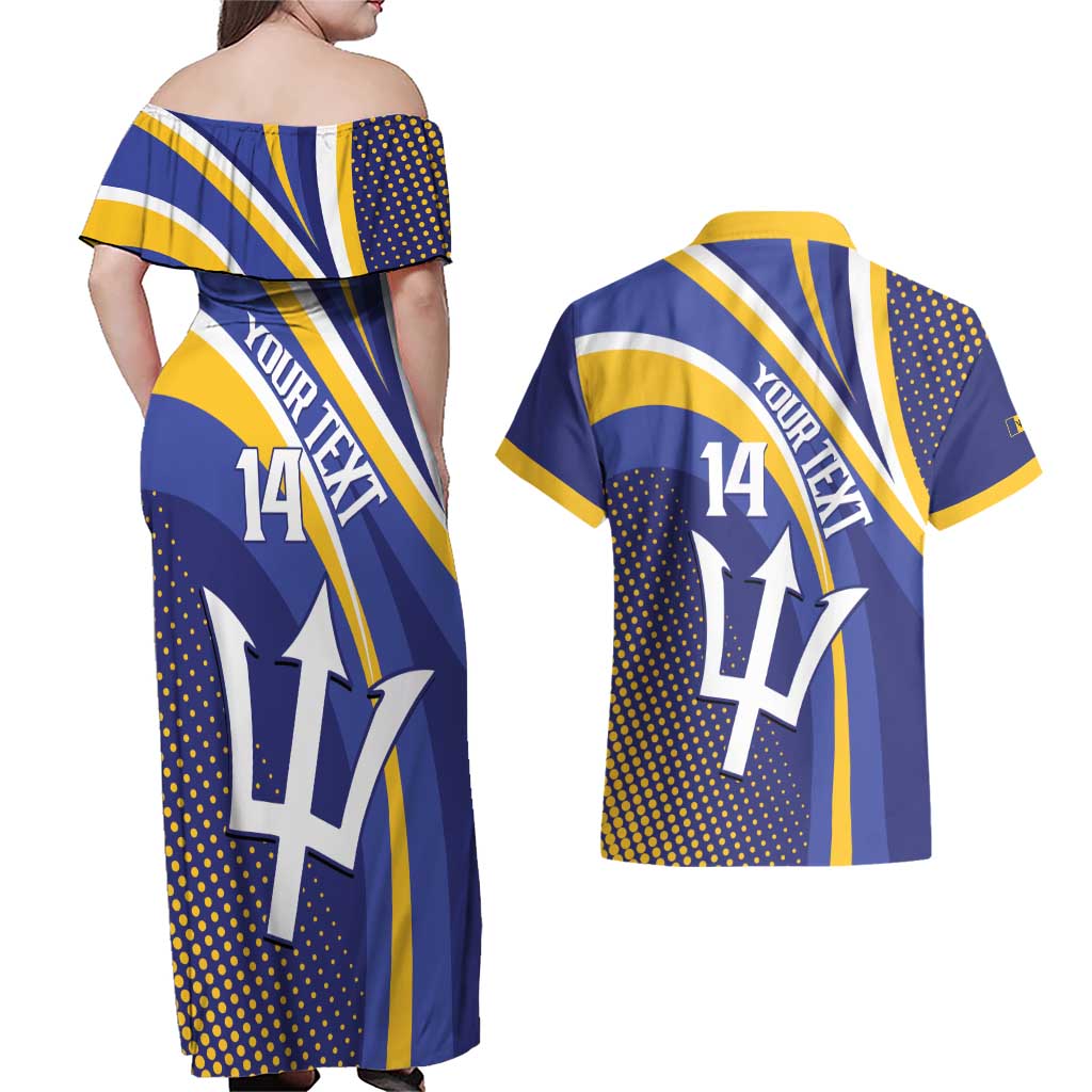 Custom Barbados Royals Cricket Couples Matching Off Shoulder Maxi Dress and Hawaiian Shirt Go Champions Tridents Yellow Version