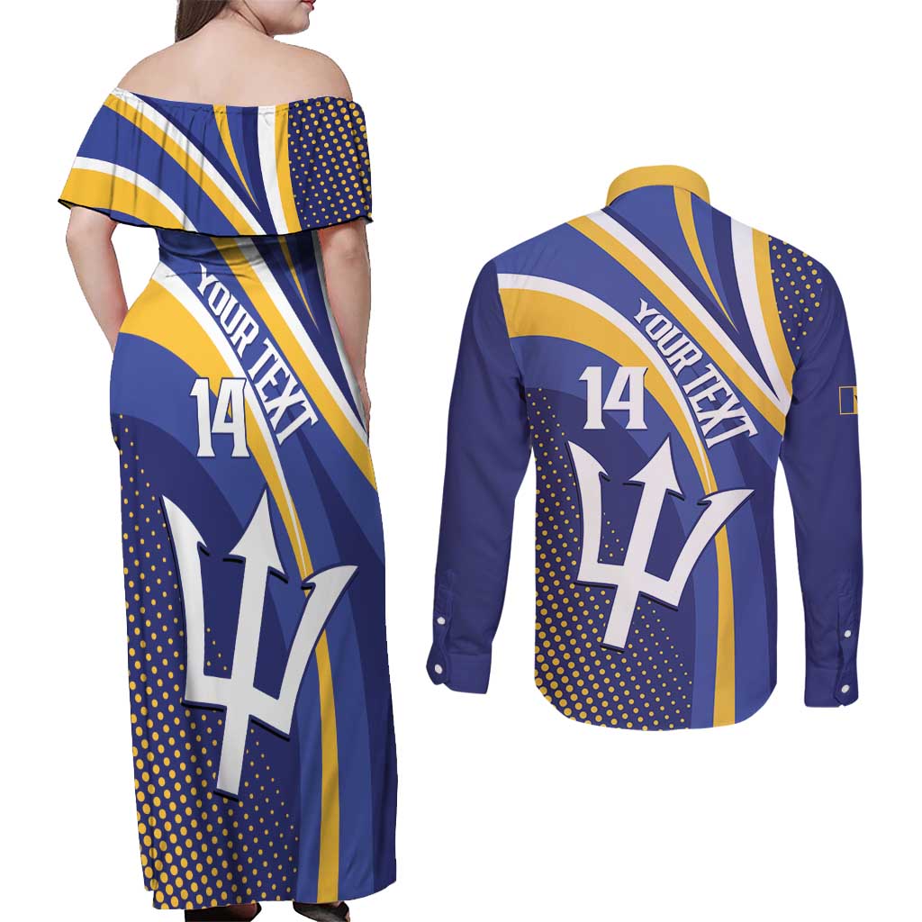Custom Barbados Royals Cricket Couples Matching Off Shoulder Maxi Dress and Long Sleeve Button Shirt Go Champions Tridents Yellow Version