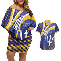 Custom Barbados Royals Cricket Couples Matching Off Shoulder Short Dress and Hawaiian Shirt Go Champions Tridents Yellow Version