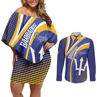 Custom Barbados Royals Cricket Couples Matching Off Shoulder Short Dress and Long Sleeve Button Shirt Go Champions Tridents Yellow Version