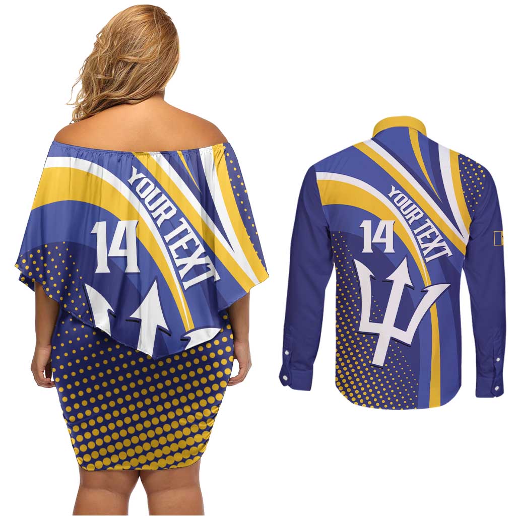 Custom Barbados Royals Cricket Couples Matching Off Shoulder Short Dress and Long Sleeve Button Shirt Go Champions Tridents Yellow Version