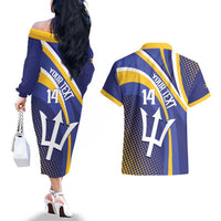 Custom Barbados Royals Cricket Couples Matching Off The Shoulder Long Sleeve Dress and Hawaiian Shirt Go Champions Tridents Yellow Version
